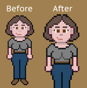 Before and after fixing the female character art